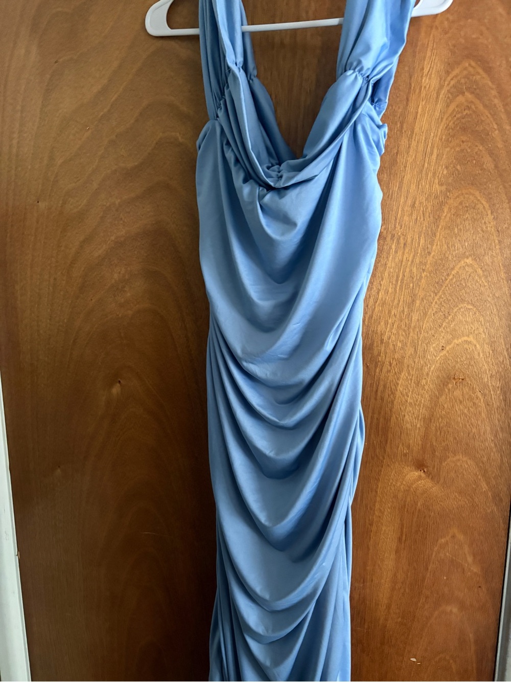 Elegant Light Blue Draped Women’s Dress